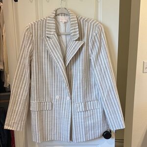 entro Cream & White Striped Double-Breasted Blazer